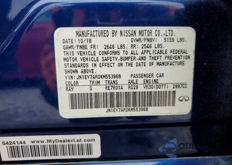 2019 Infiniti Q50 3.0T Luxe из США, поврежденный, VIN JN1EV7AR0KM553968